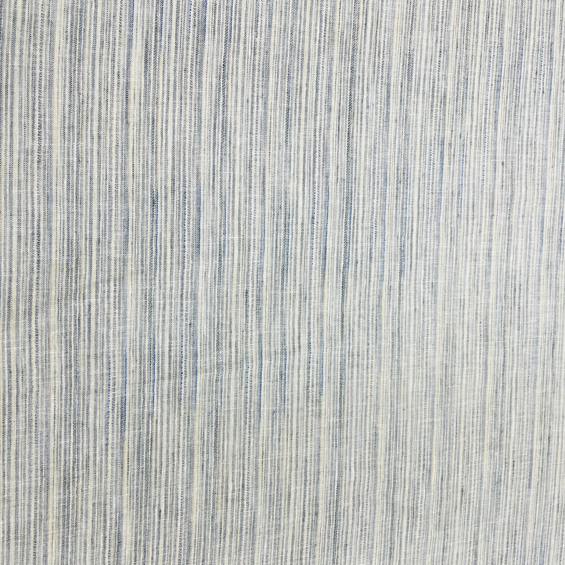 Cream Blue Stripes Print Italian Cotton Fabric - TradeUNO