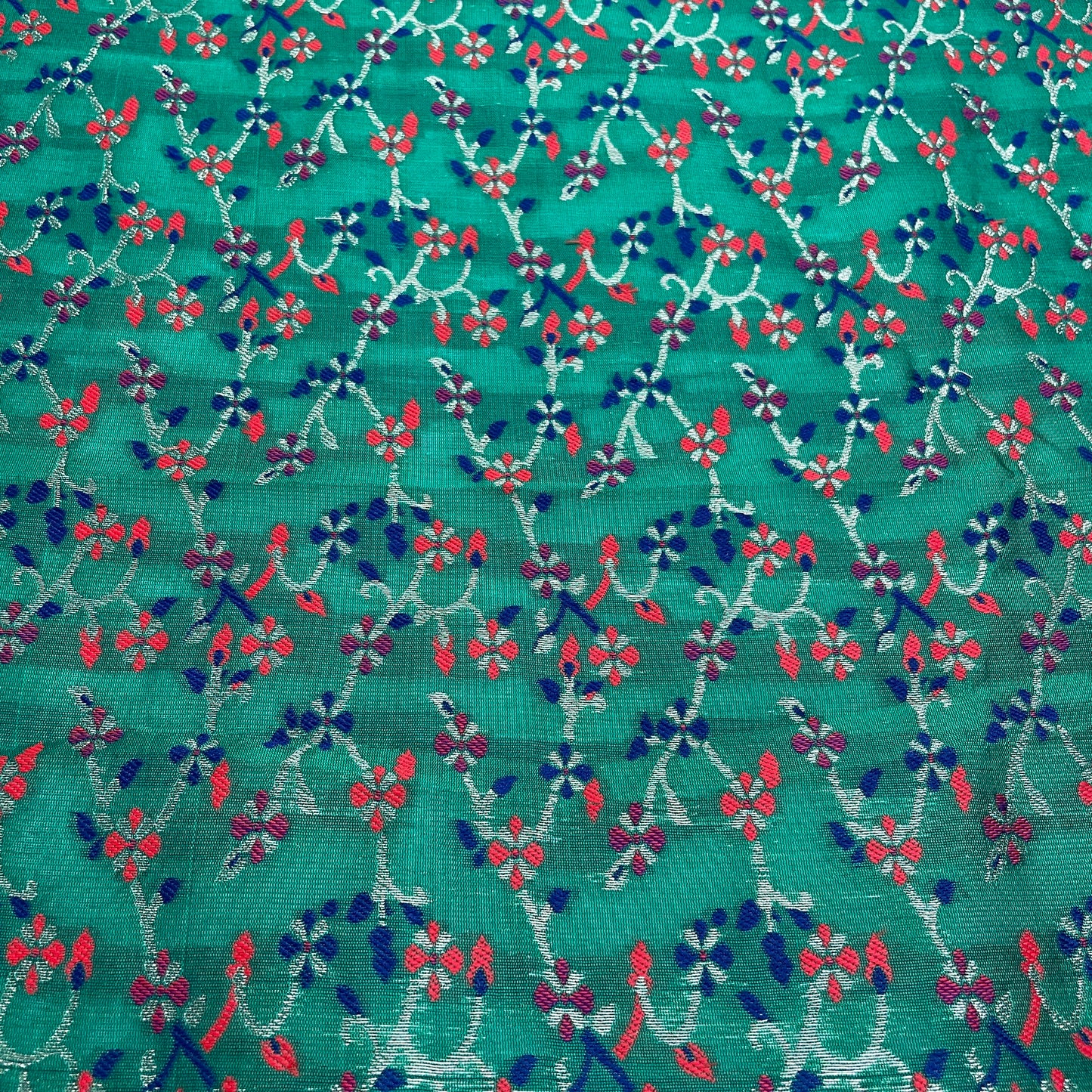 Green & Multicolor Floral Foil Brocade Fabric - TradeUNO