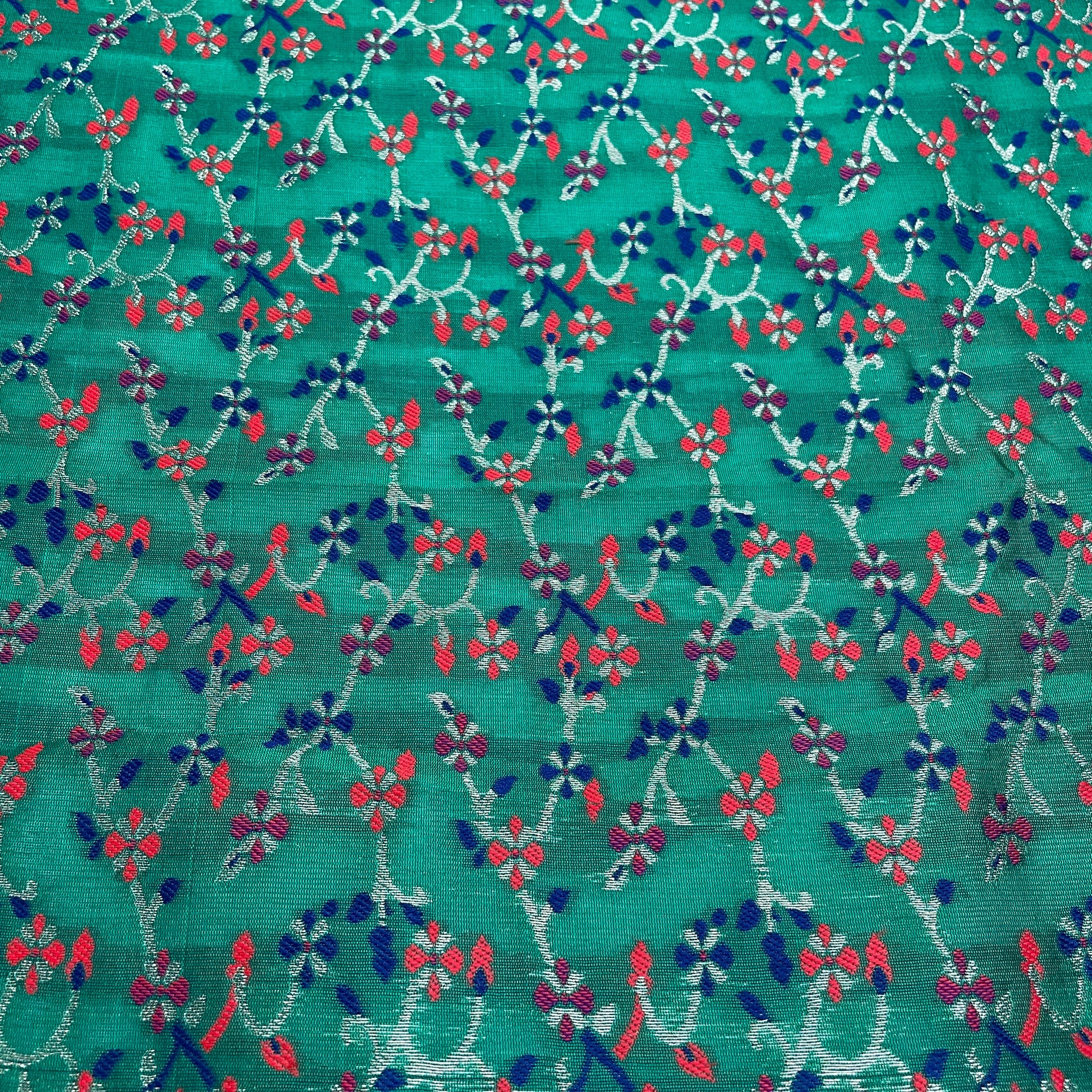 Green & Multicolor Floral Foil Brocade Fabric - TradeUNO