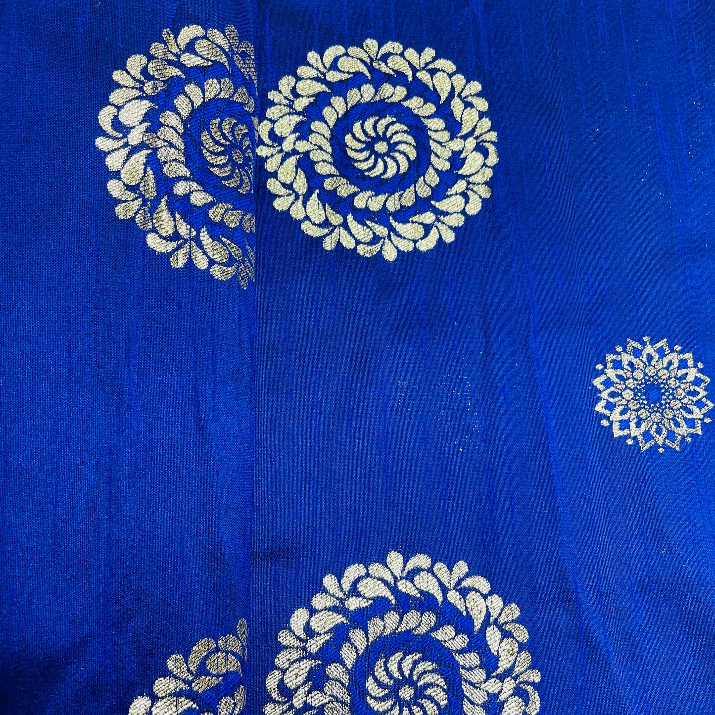 Royal Blue Floral With Gold Foil Dupion Silk Fabric