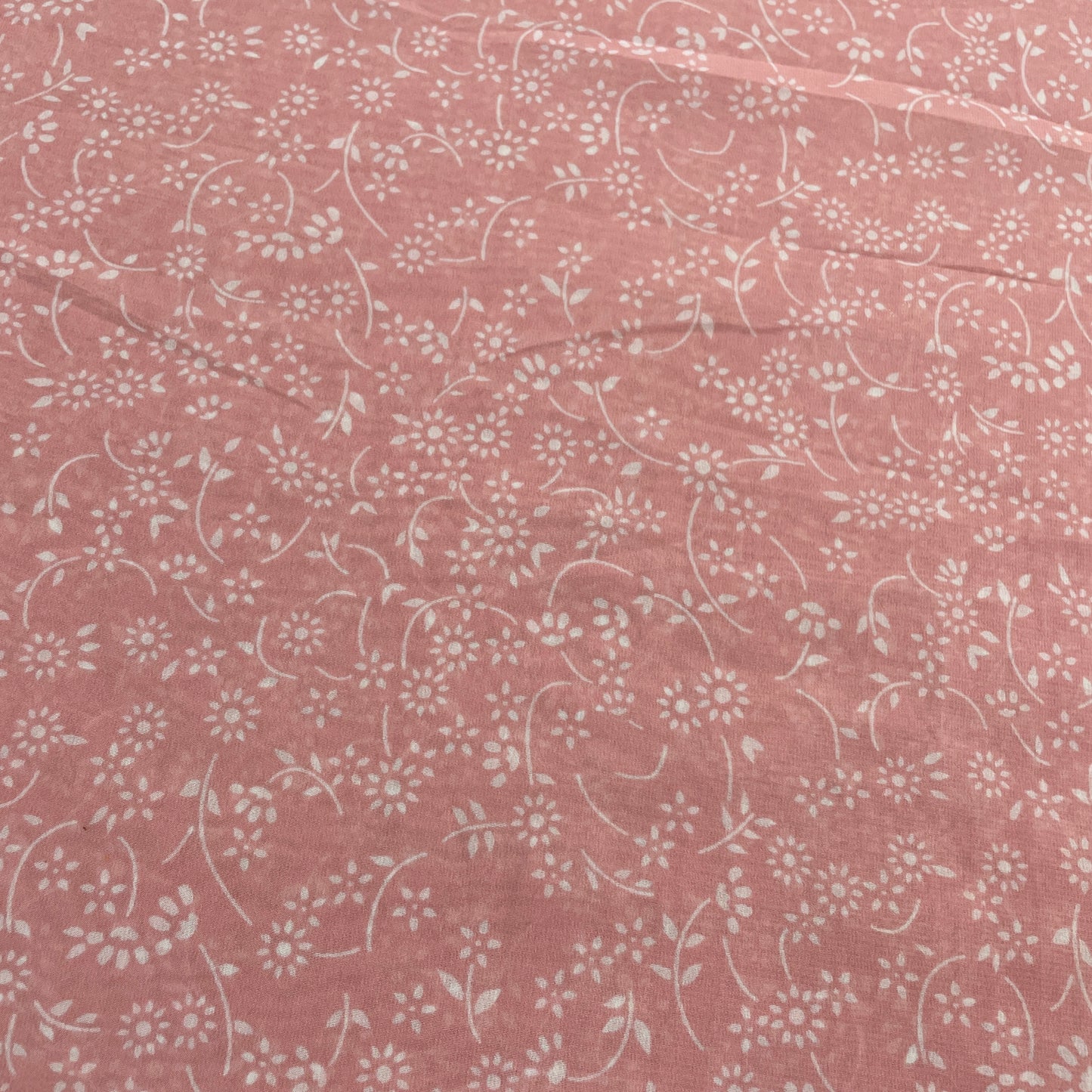 Baby Pink White Floral Print Geogrette Fabric - TradeUNO