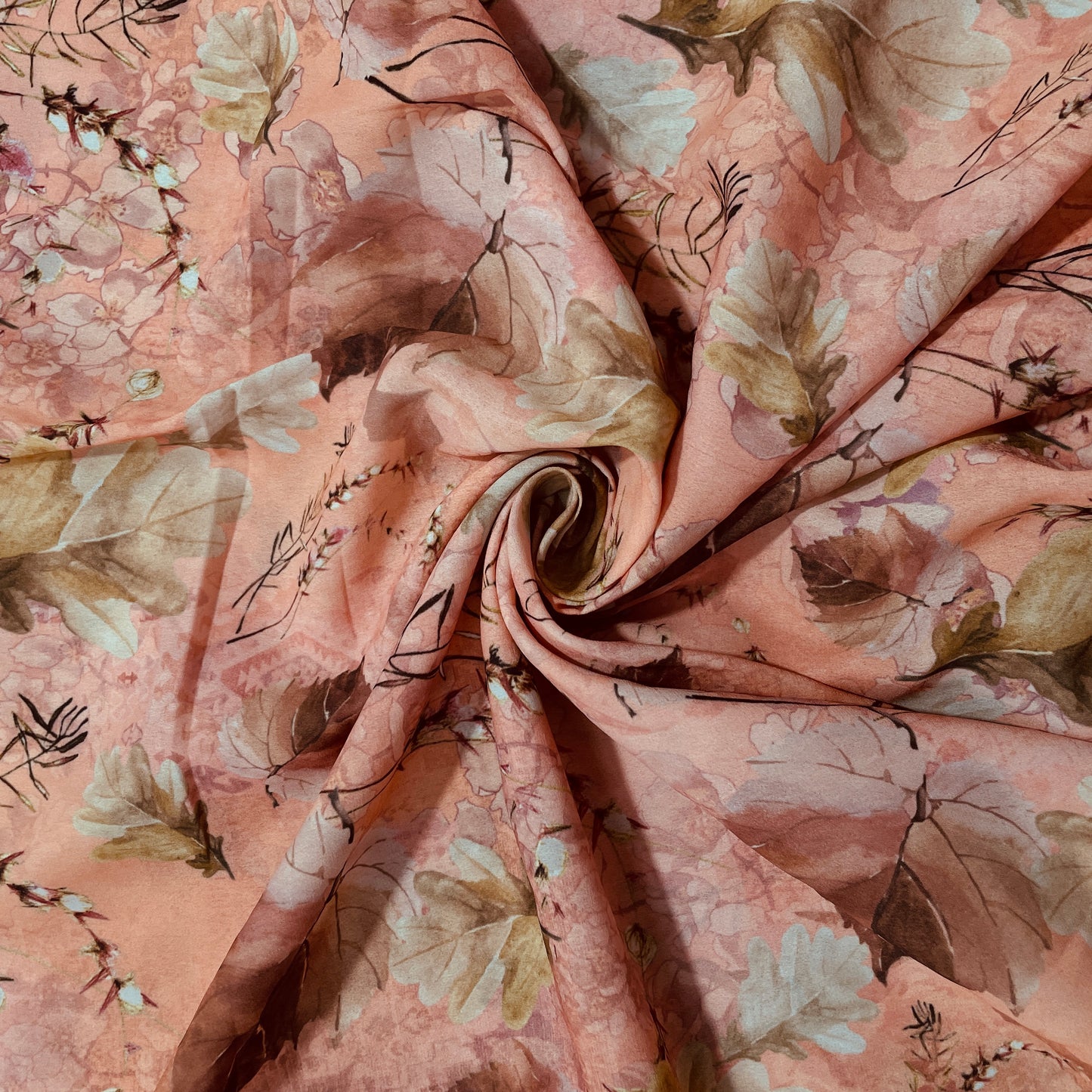 Orange Cream Floral Print Georgette Fabric - TradeUNO