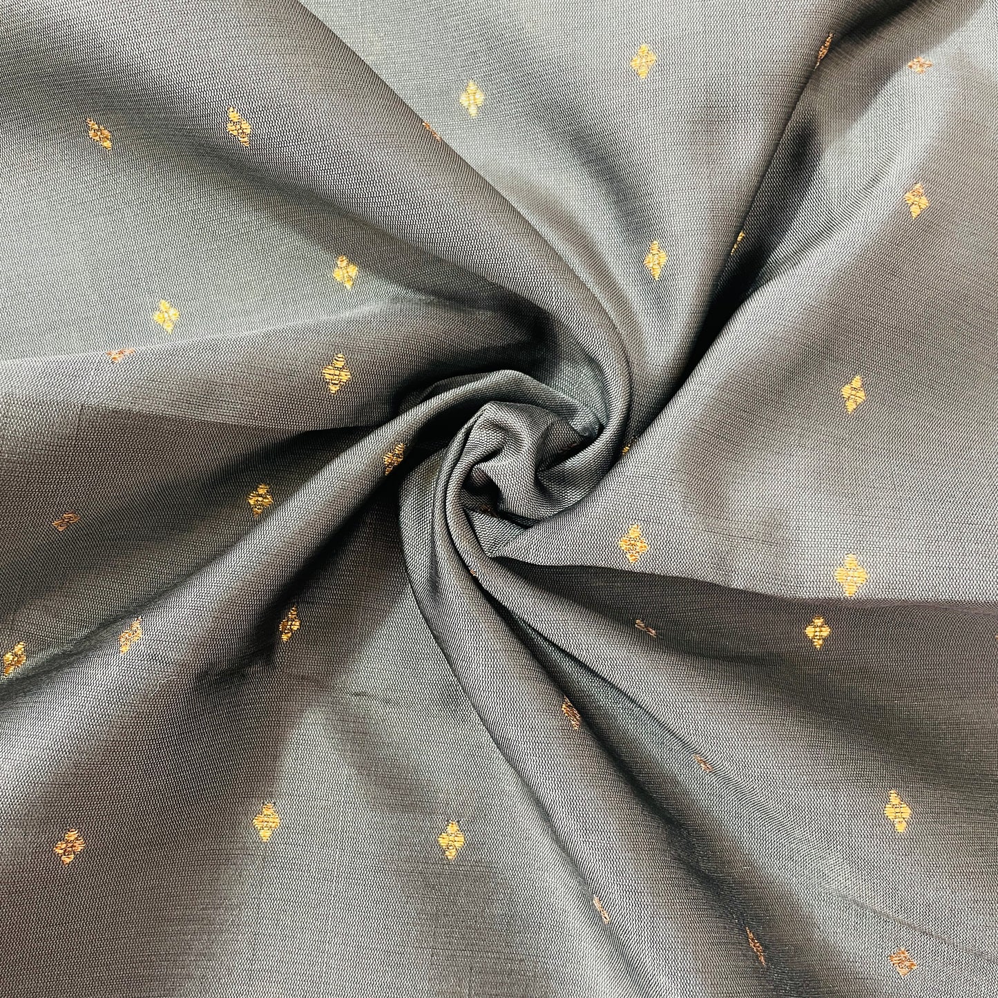 Steel Grey With Gold Foil Chanderi Jacquard Fabric - TradeUNO