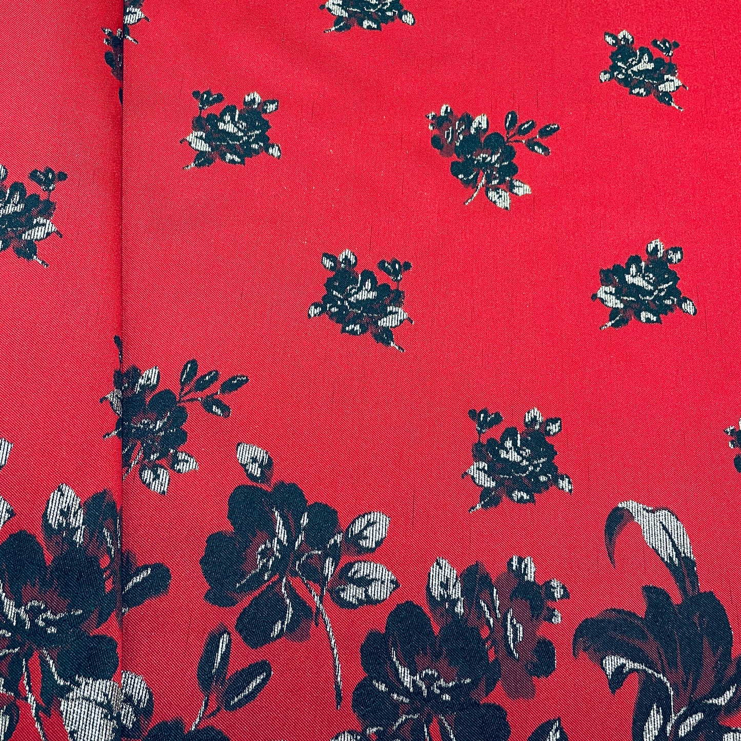 Red & Black Floral Brocade Jacquard Fabric