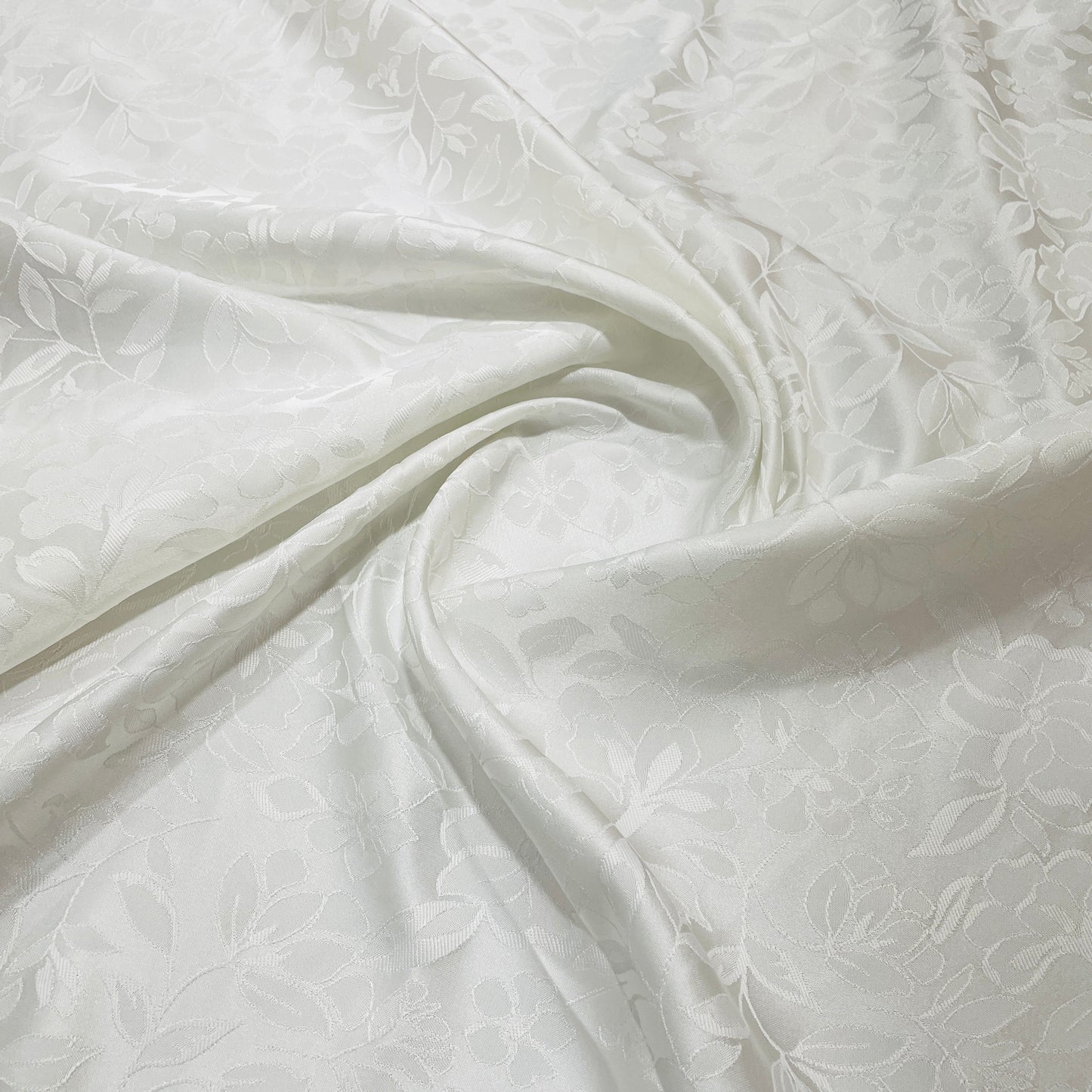 White & Silver Floral Brocade Jacquard Fabric