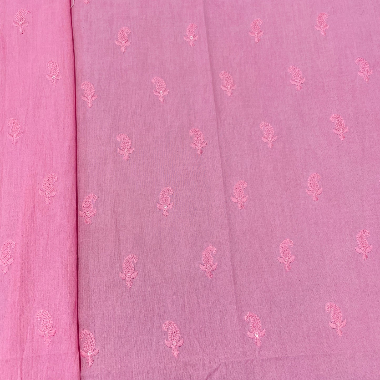 Pink Paisley Sequence Embroidery Cotton Fabric - TradeUNO