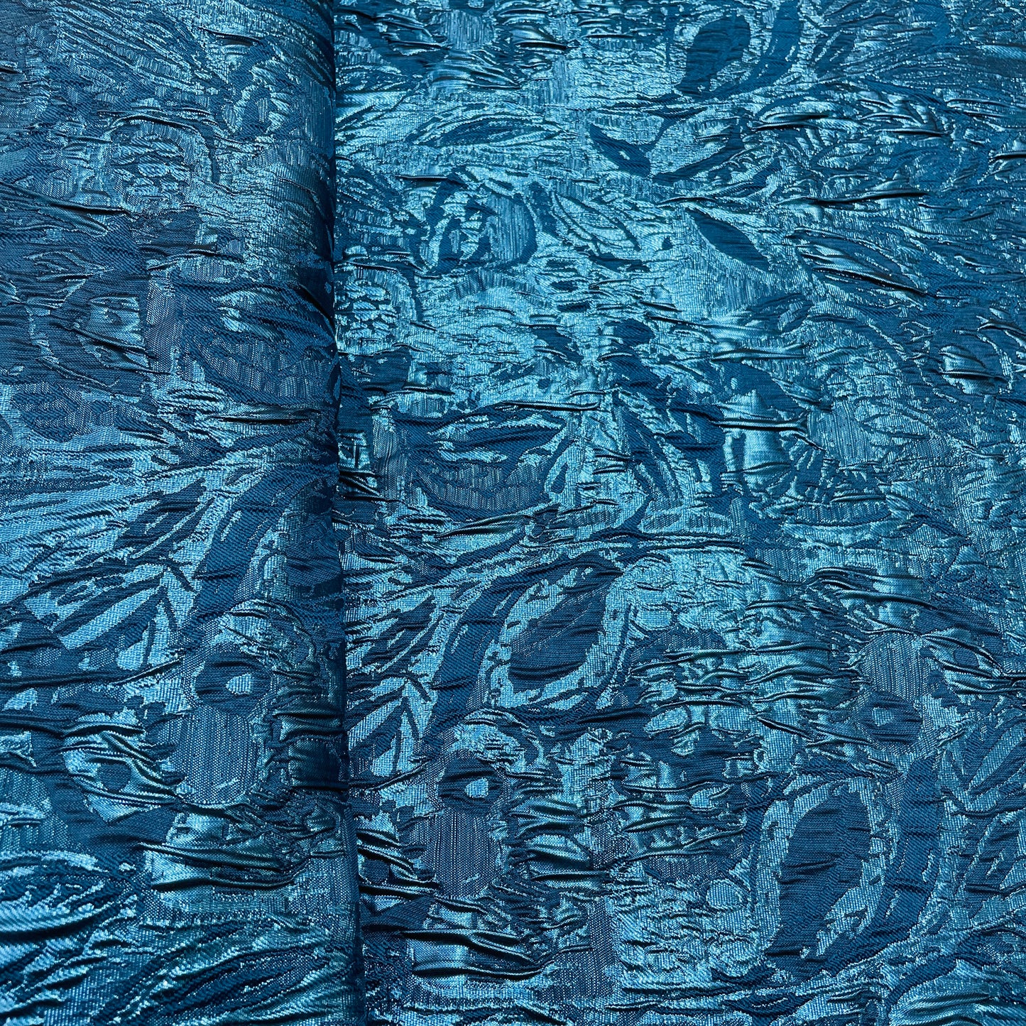 Teal Blue Floral Brocade Jacquard Fabric