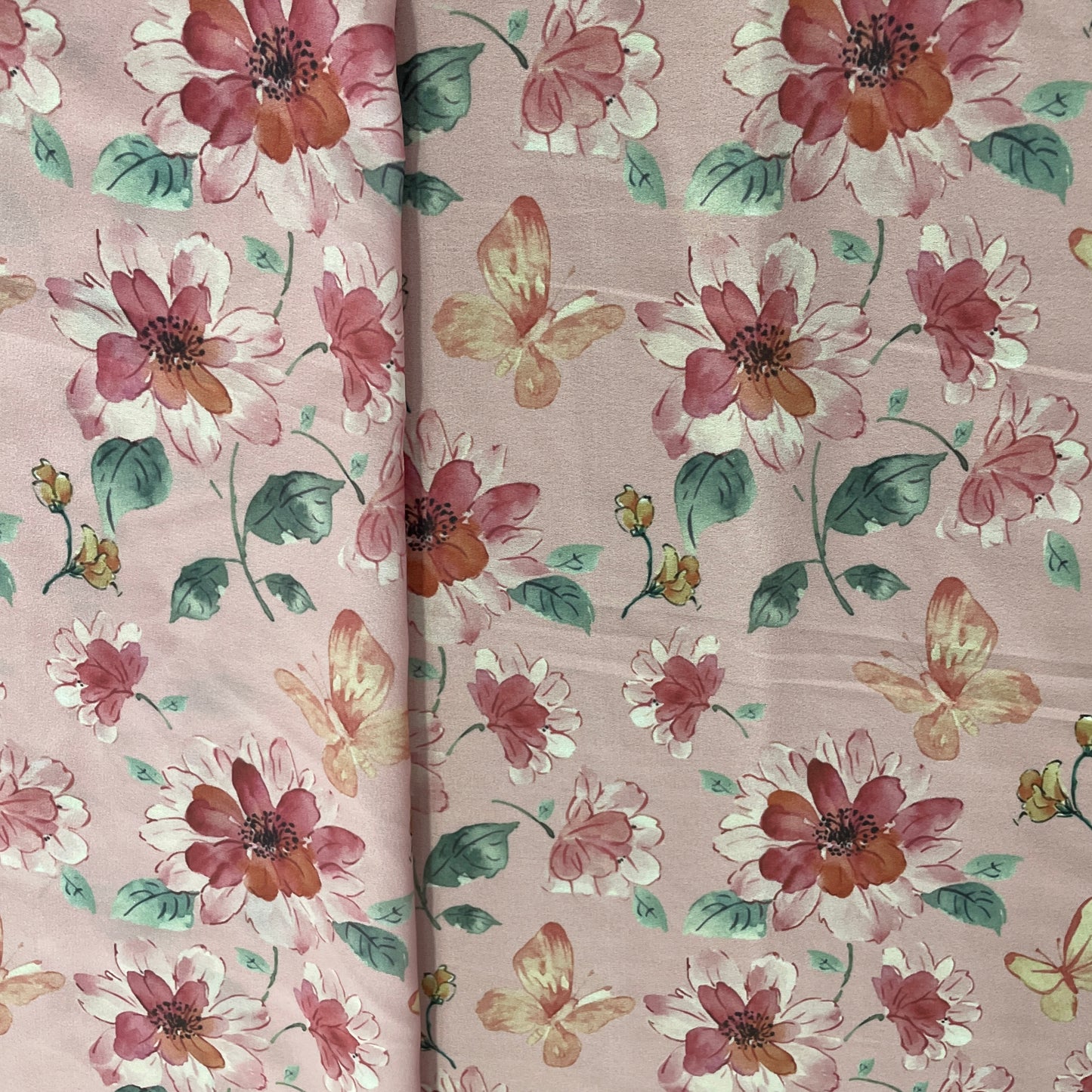 Pink & Multicolor Floral Print georgette Fabric 11279
