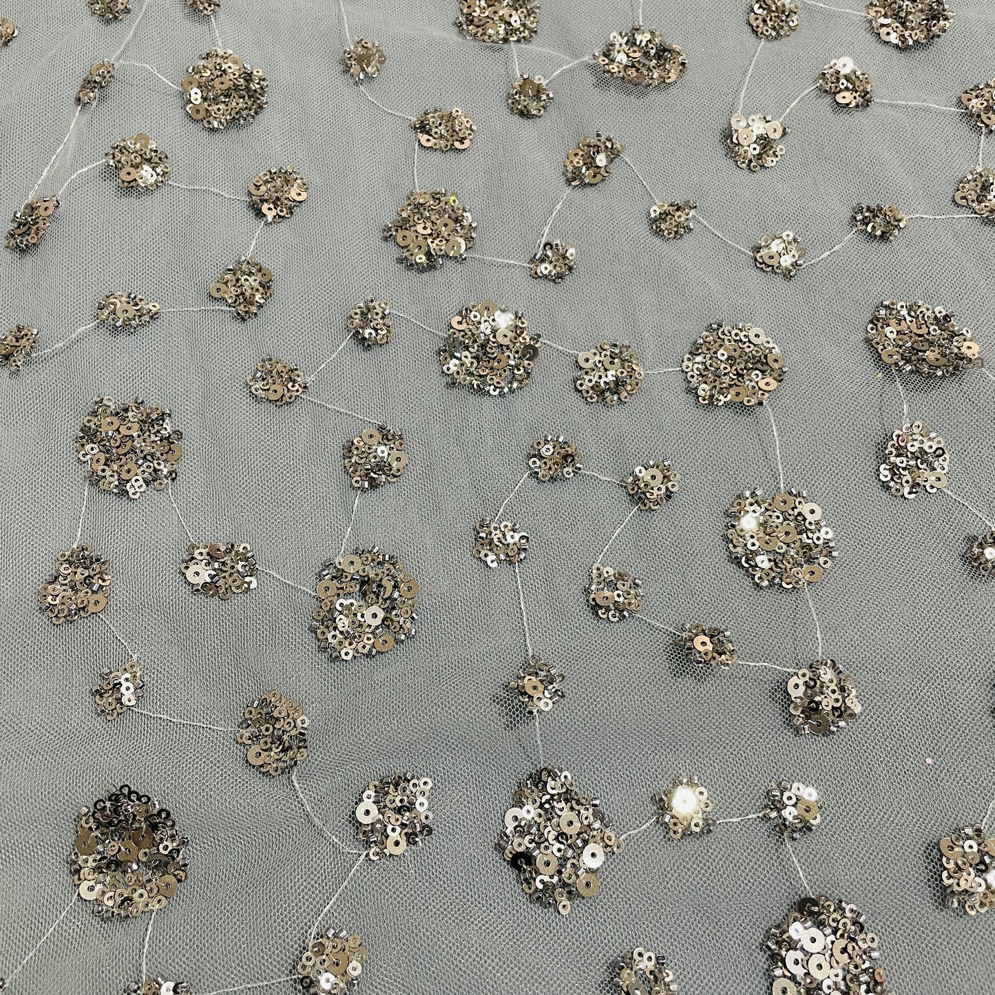 Grey Floral Sequence Embroidery Net Imported Fabric - TradeUNO