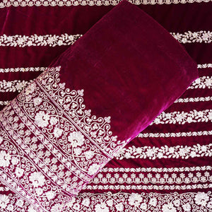 Wine Border Work Zari embroidery Velvet Fabric JD-28605 - TradeUNO
