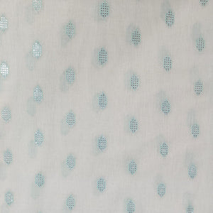 Off White & Green Geometrical With Lurex Cotton Fabric 12029