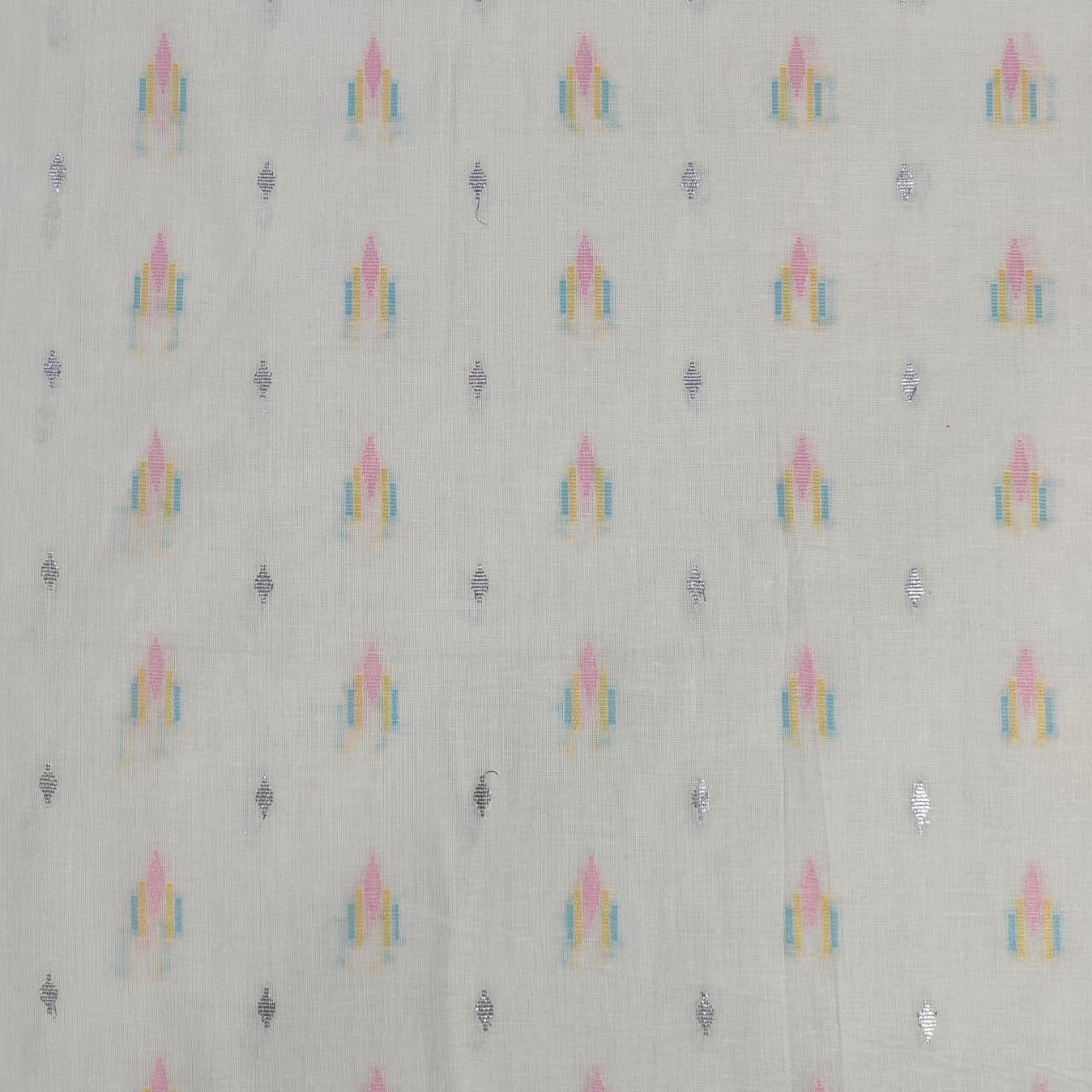 Off White & Multicolor Geometrical With Lurex Cotton Fabric 12035