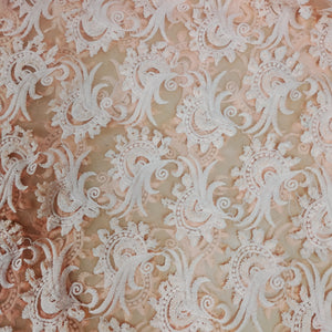 Peach Pink 3D Floral Thread Embroidery Net Fabric - TradeUNO