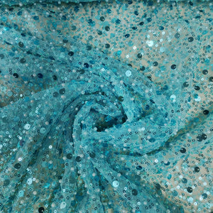 Blue Handwork Bead Imported Floral Sequence Embroidery Net Fabric 9005 - TradeUNO