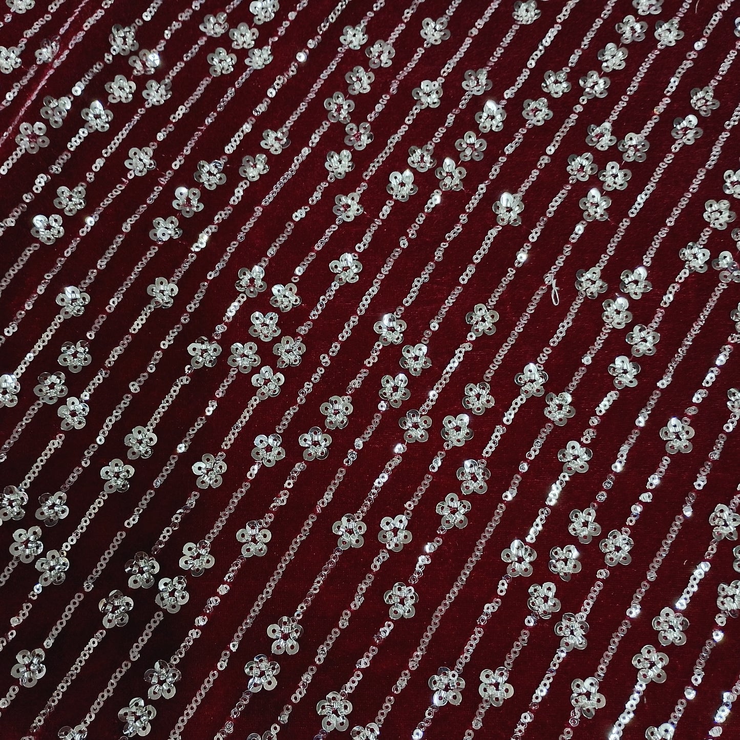 Red Cutdana Embroidery Velvet Fabric 20886