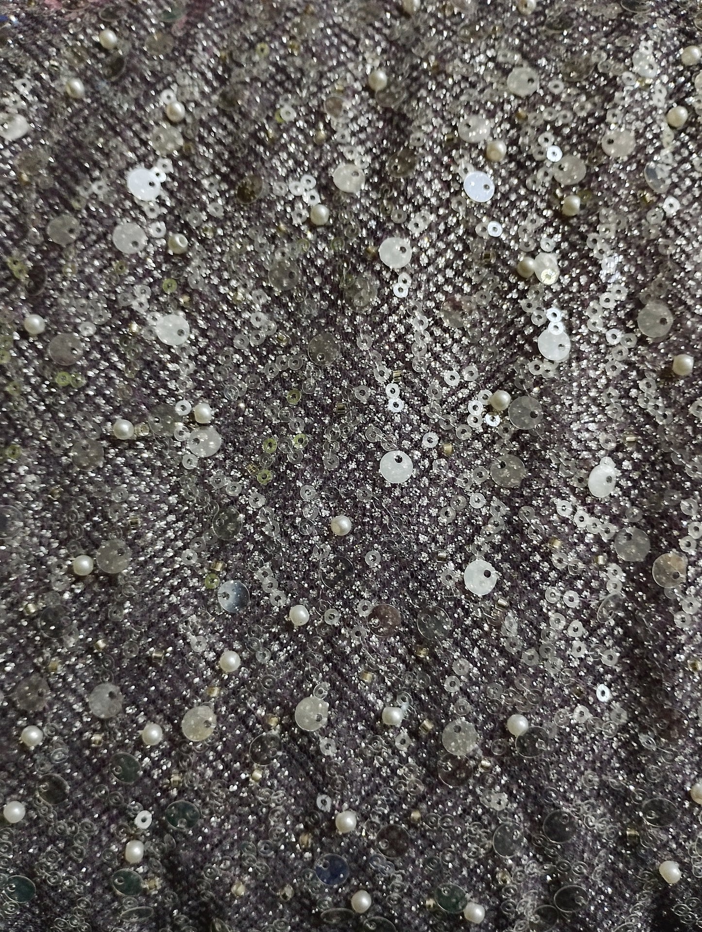 Lavender Imported Pearl & Sequence Embroidery Net Fabric 9424