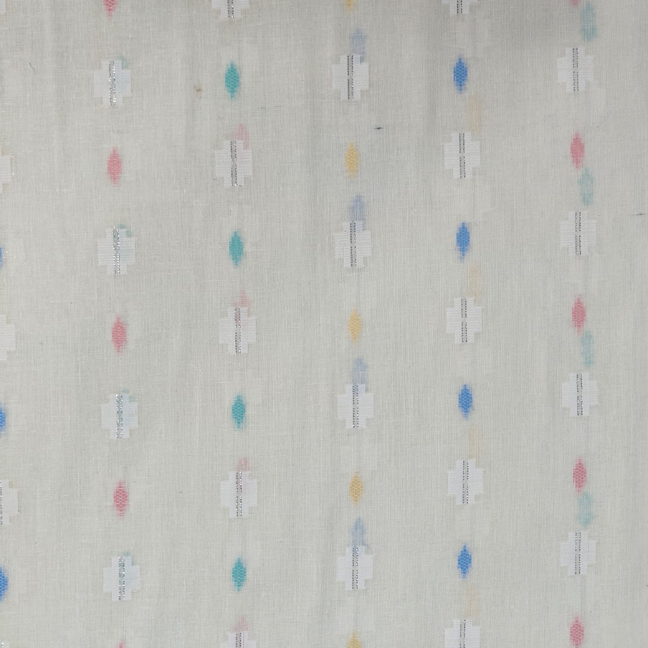Off White & Multicolor Geometrical With Lurex Cotton Fabric 12034