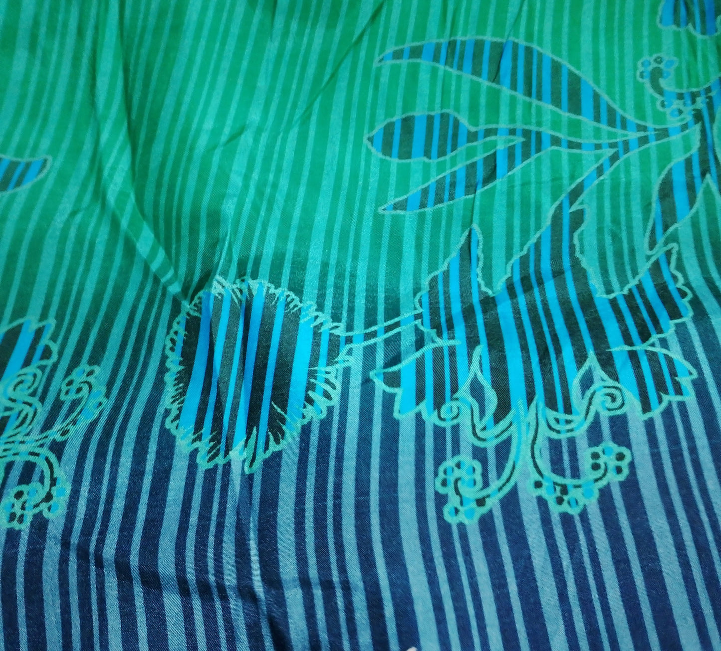 Green & Blue Floral Print Muslin Fabric MF-30195