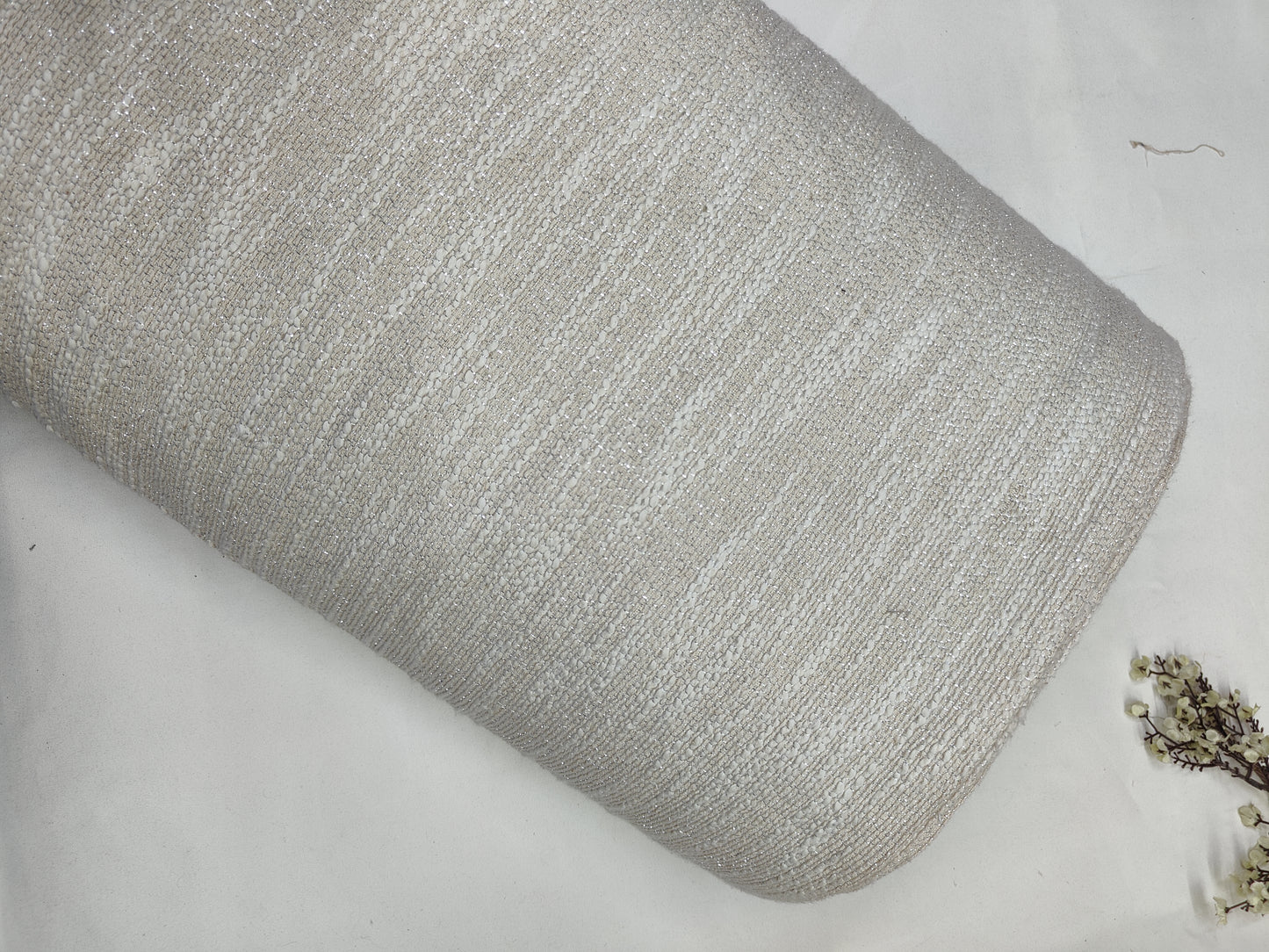 Natural Tnt Silver Sequnce Cotton Fabric TRN-29943