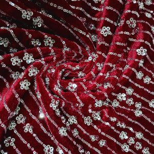 Red Cutdana Embroidery Velvet Fabric 20886 - TradeUNO