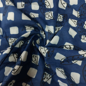 Blue with Multicolor Dabu Print Cotton Fabric NC-29655 - TradeUNO