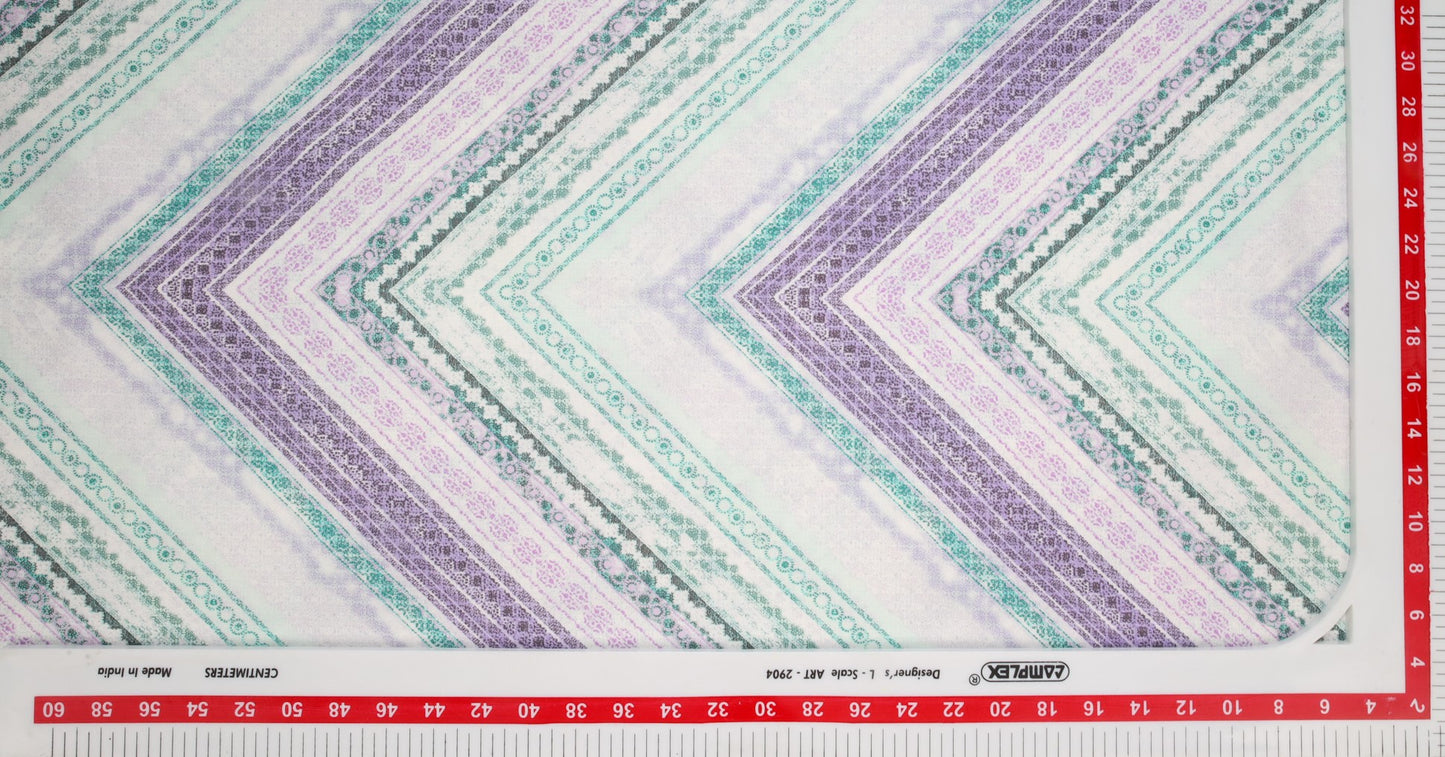 White With Lilac Geometrical Print Rayon Fabric Trade UNO