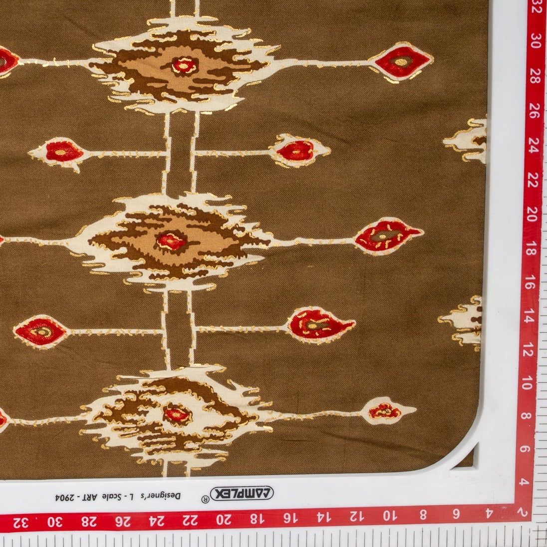 Olive Green Traditional Print with Foil Cotton Fabric Trade UNO