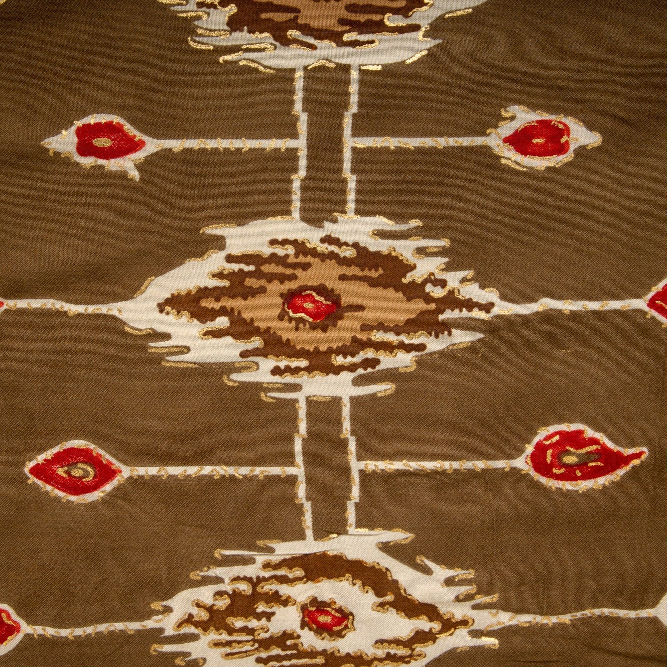 Olive Green Traditional Print with Foil Cotton Fabric Trade UNO