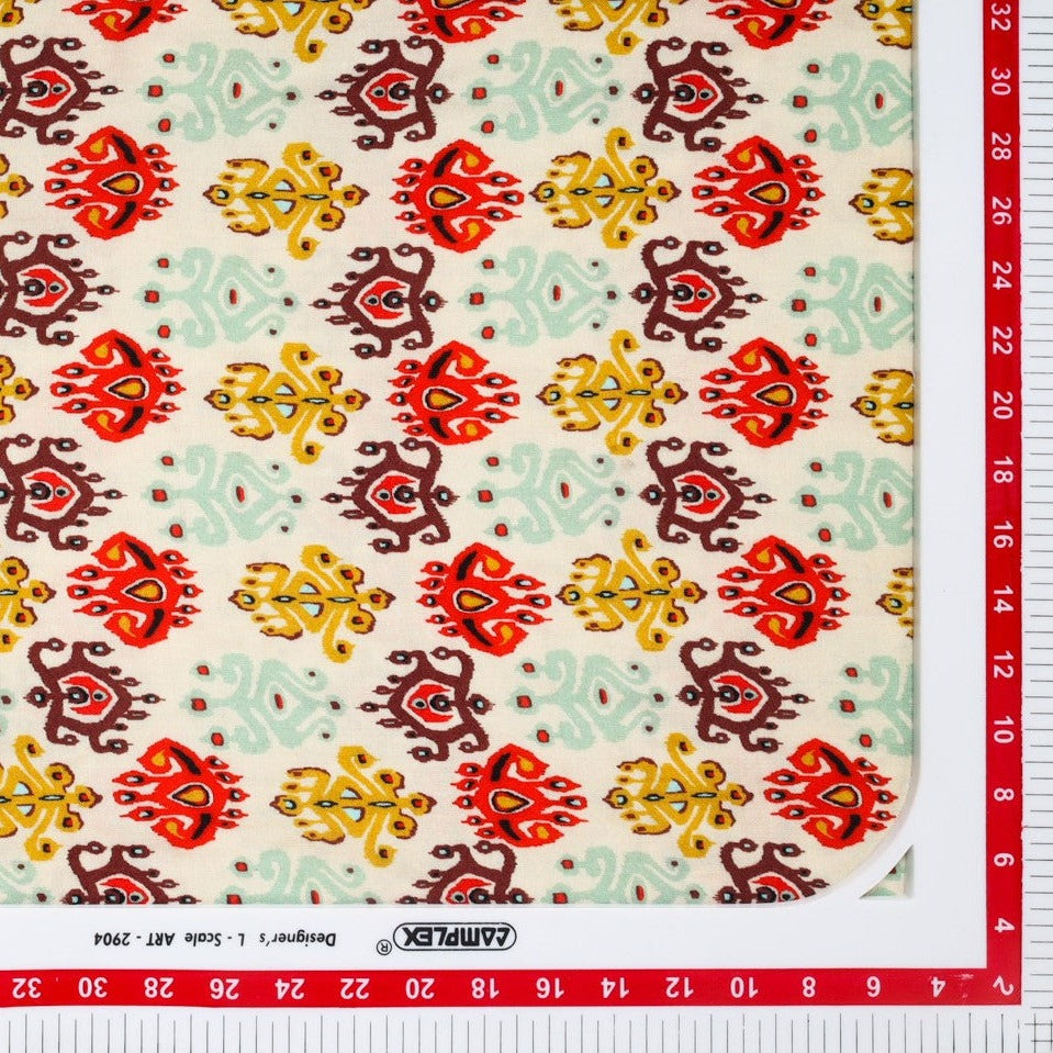 Cream With Multi Color Traditional Rayon Fabric Trade UNO