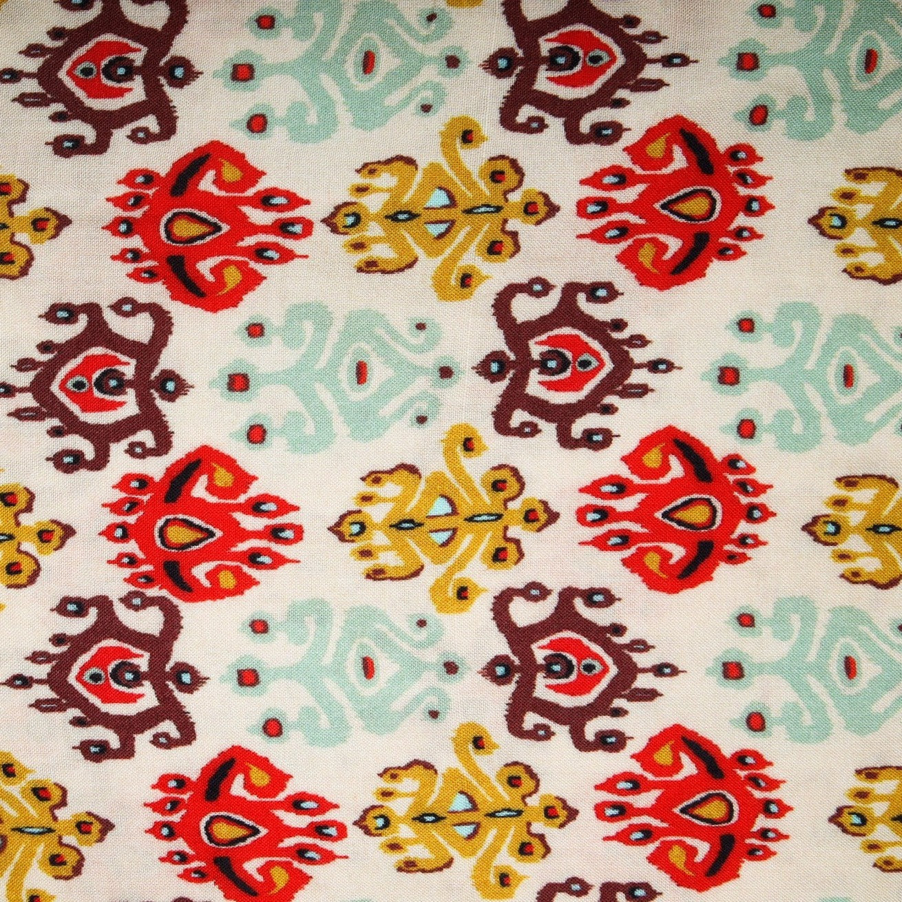 Cream With Multi Color Traditional Rayon Fabric Trade UNO