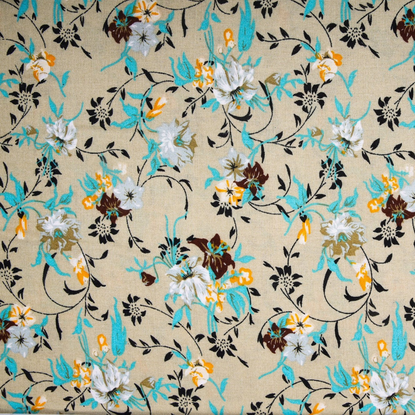 Buy Beige Ditsy Floral Print Rayon Fabric Online India
