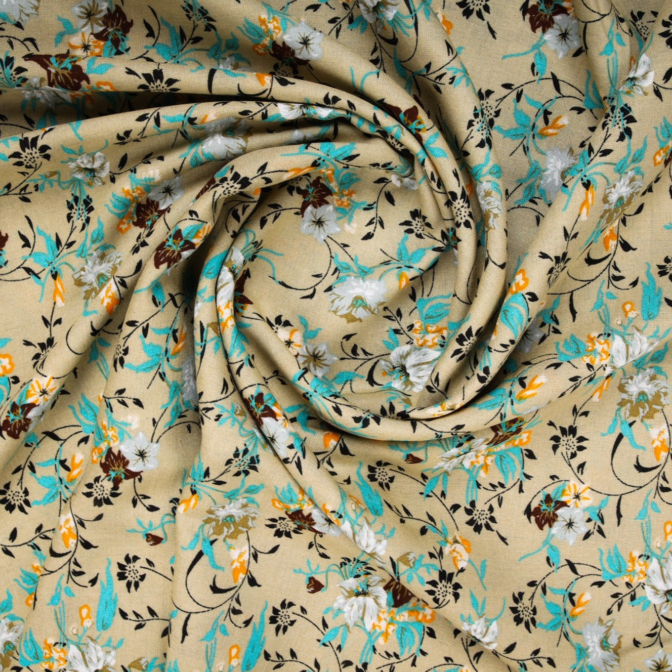 Buy Beige Ditsy Floral Print Rayon Fabric Online