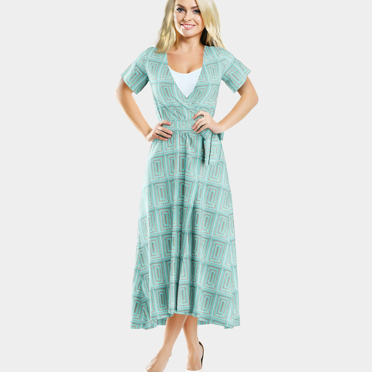 Sea Green Geometrical Pattern Embroidery Georgette Fabric Trade UNO
