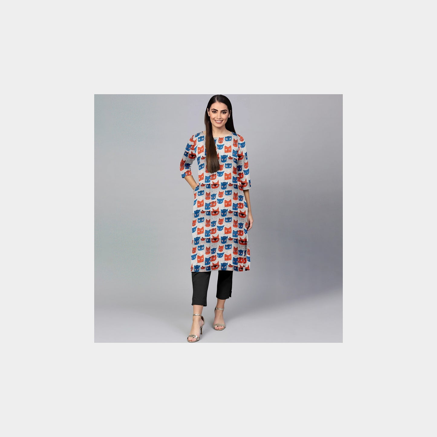 Red & Blue Quirky Print Chinnon Chiffon Fabric Trade UNO