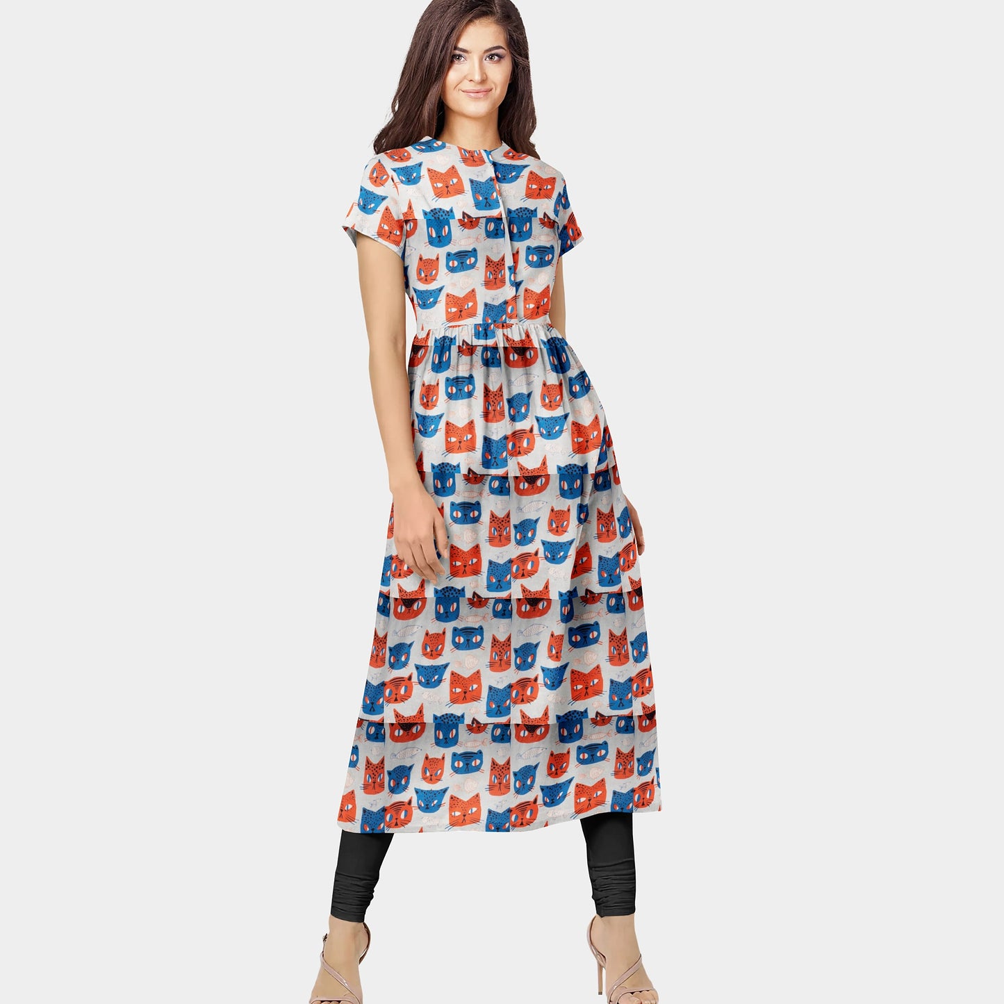 Red & Blue Quirky Print Chinnon Chiffon Fabric Trade UNO