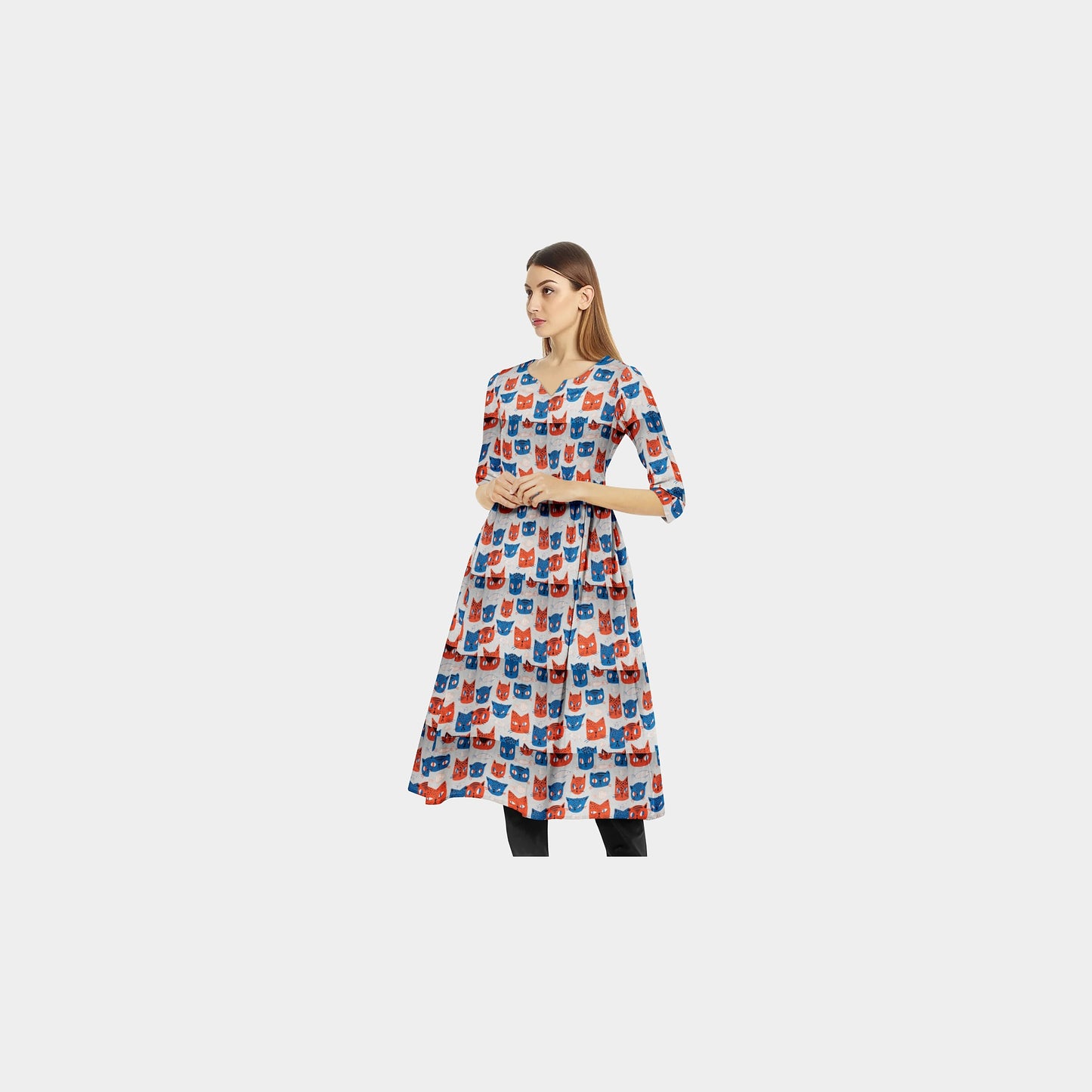 Red & Blue Quirky Print Chinnon Chiffon Fabric Trade UNO