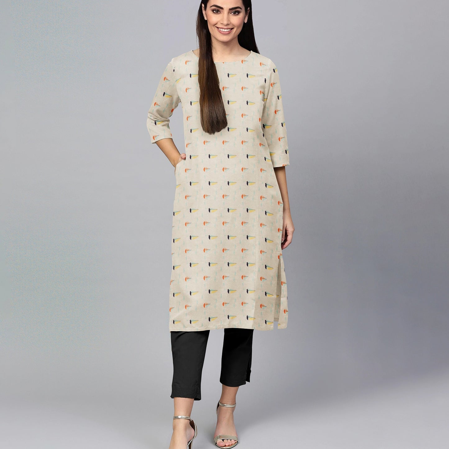 Off White Quirky Print Chinnon Chiffon Fabric Trade UNO
