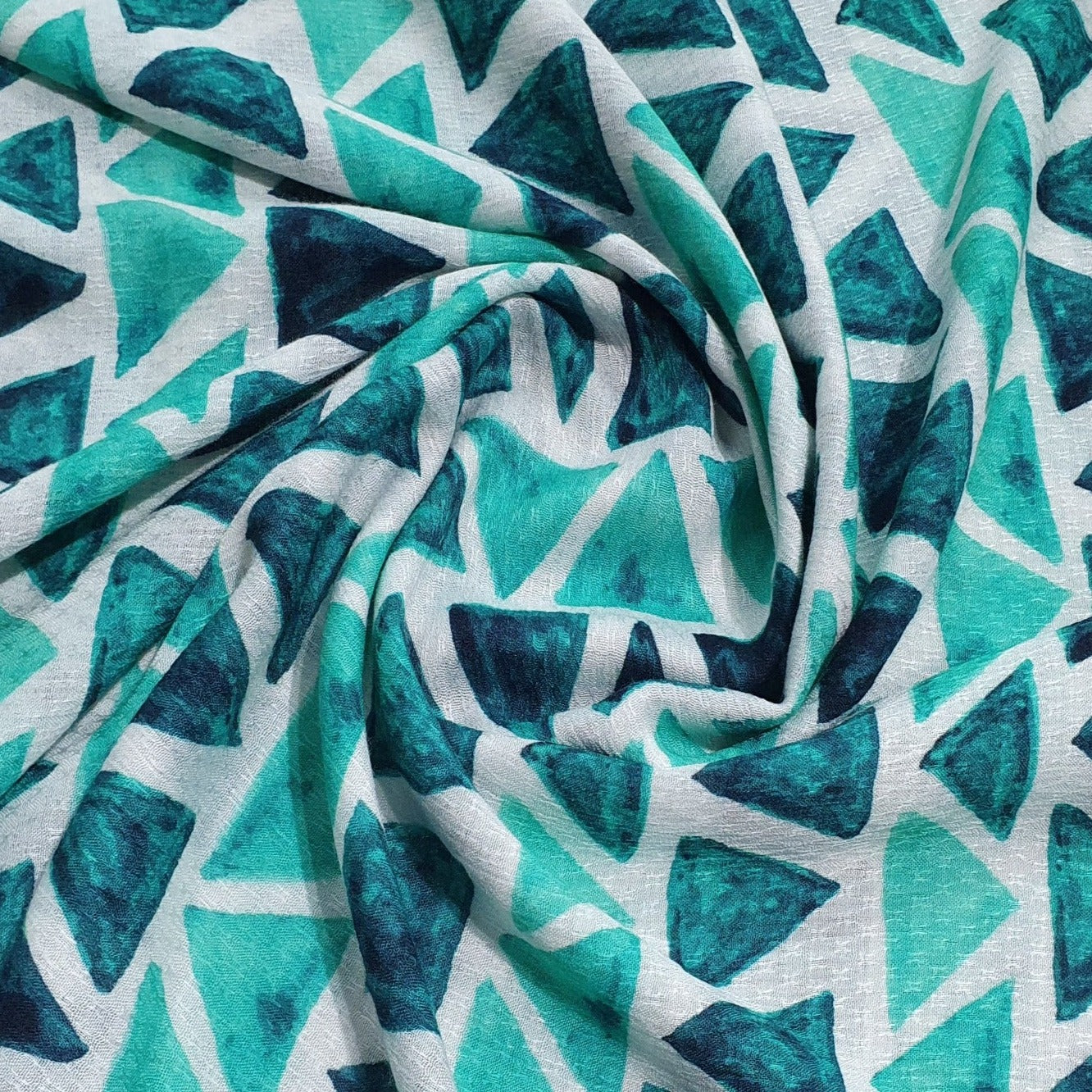 White & Green Geometric Print Viscose Fabric Trade UNO