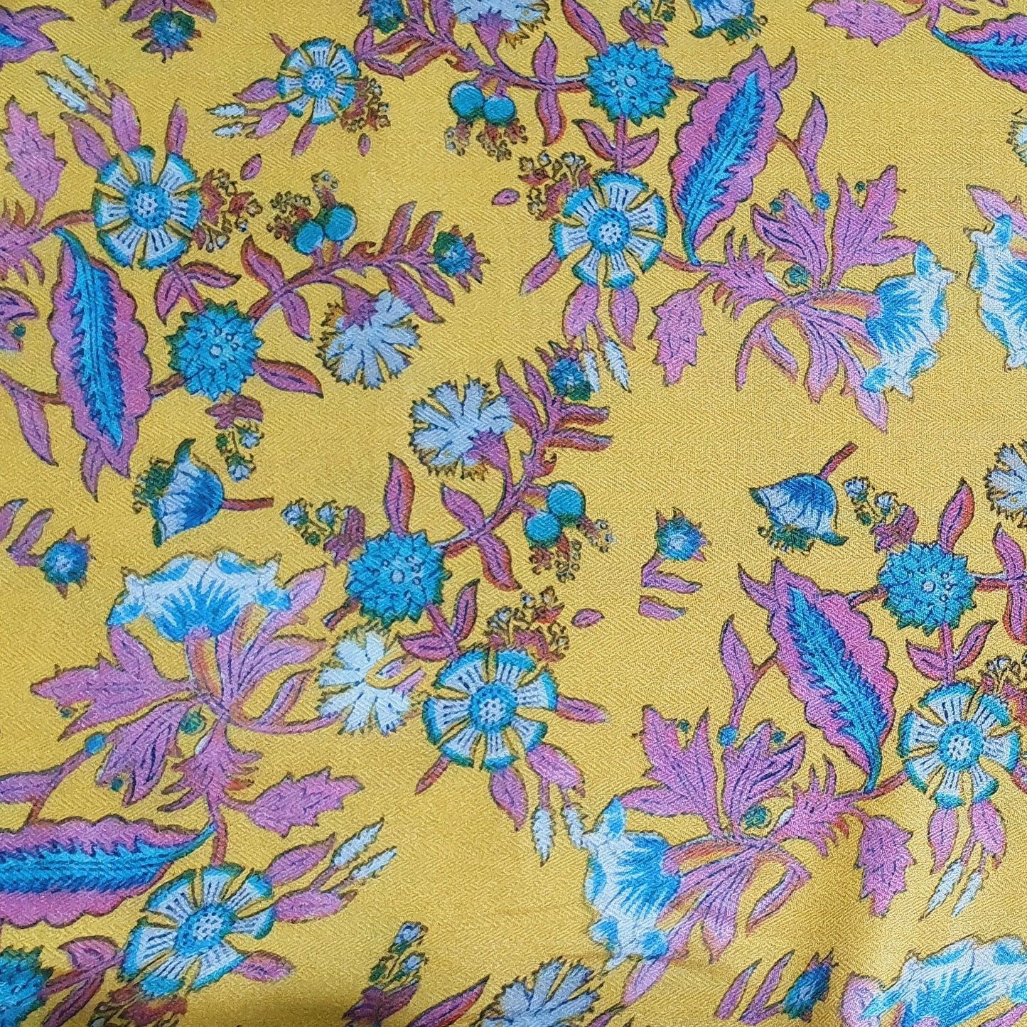 Mustard Yellow Floral Print Spun Fabric Trade UNO