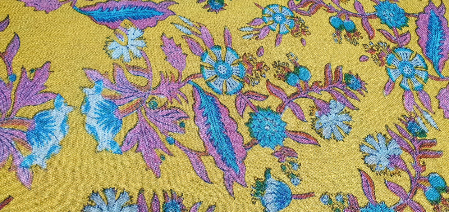 Mustard Yellow Floral Print Spun Fabric Trade UNO