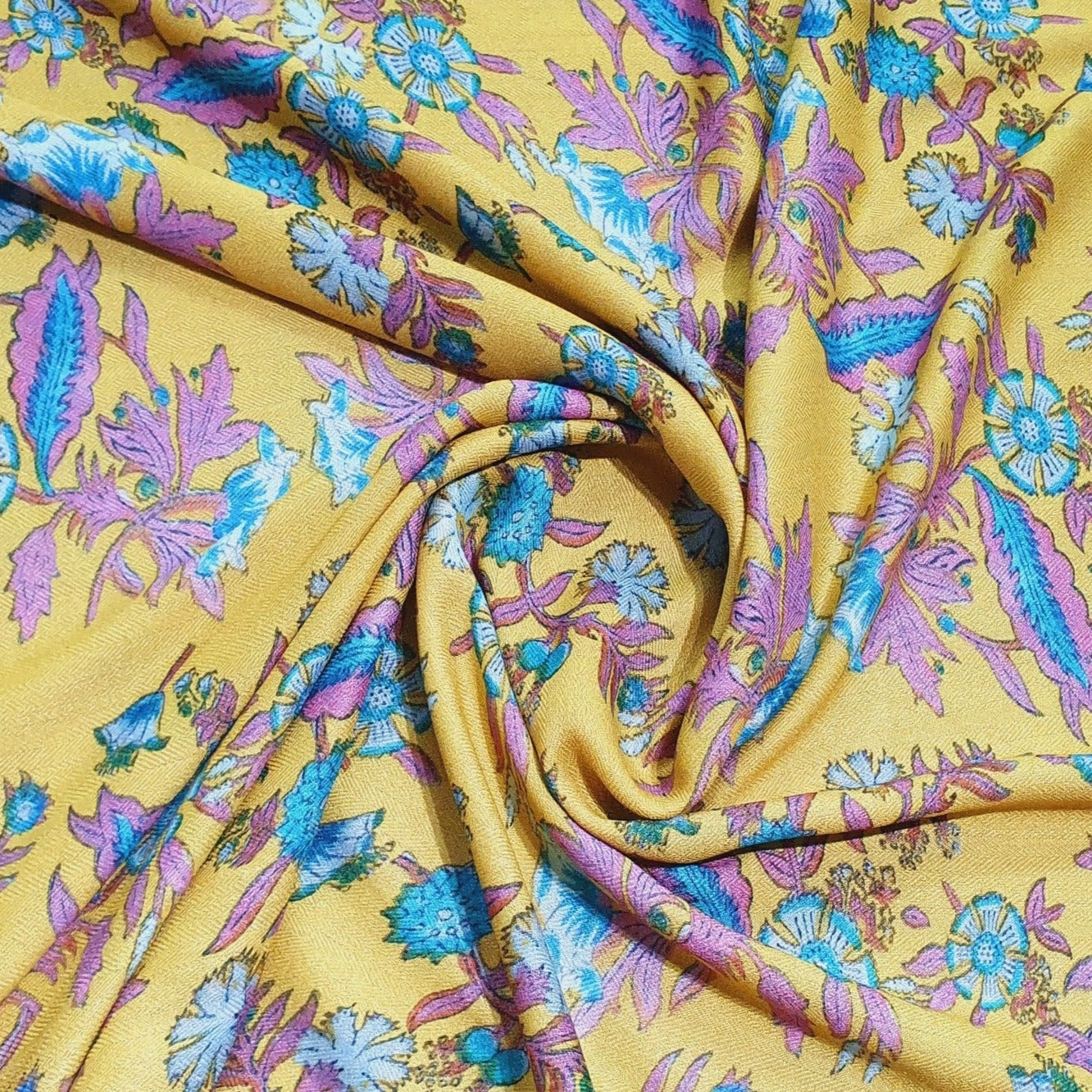 Mustard Yellow Floral Print Spun Fabric Trade UNO