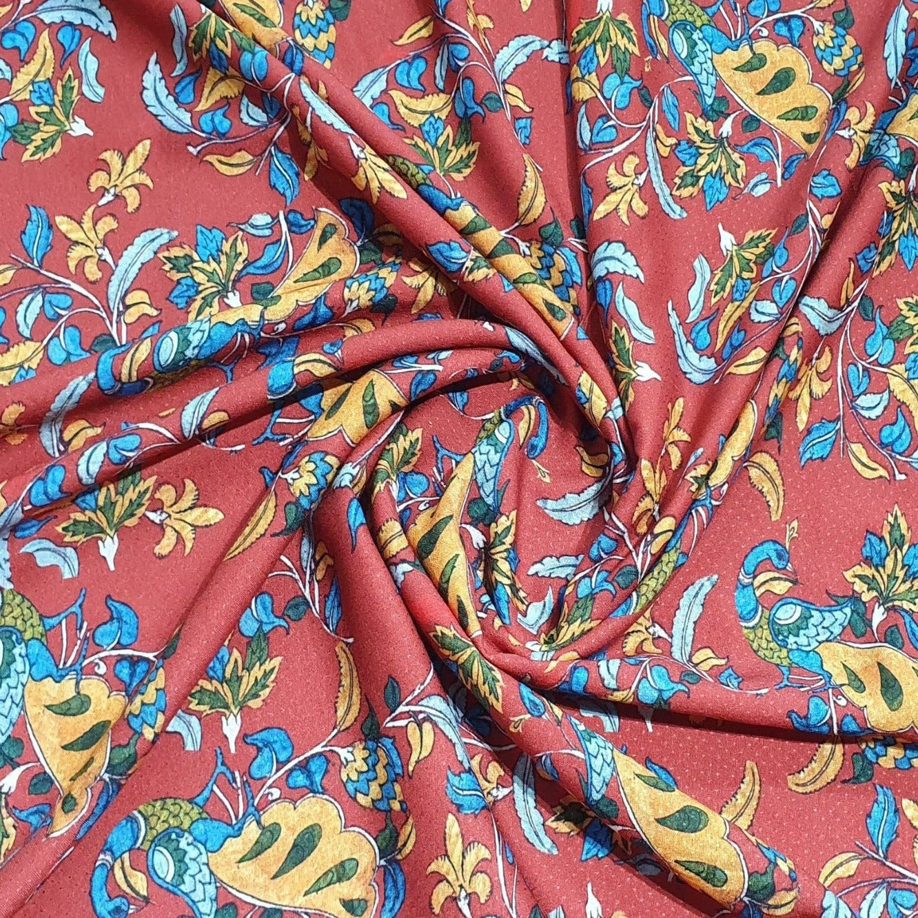 Maroon Madhubani Print Viscose Fabric Trade UNO