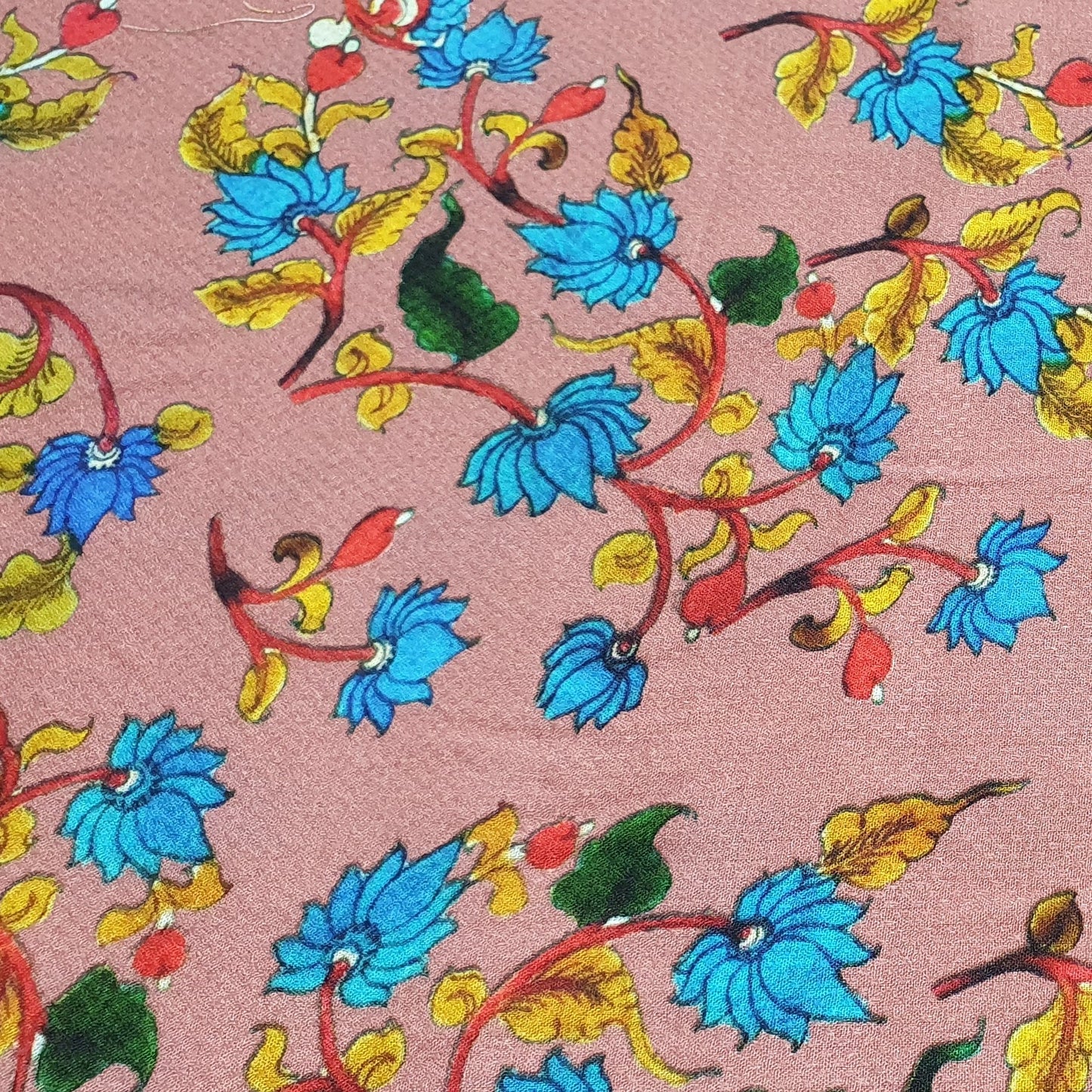 Salmon Pink Floral Print Viscose Dobby Fabric Trade UNO