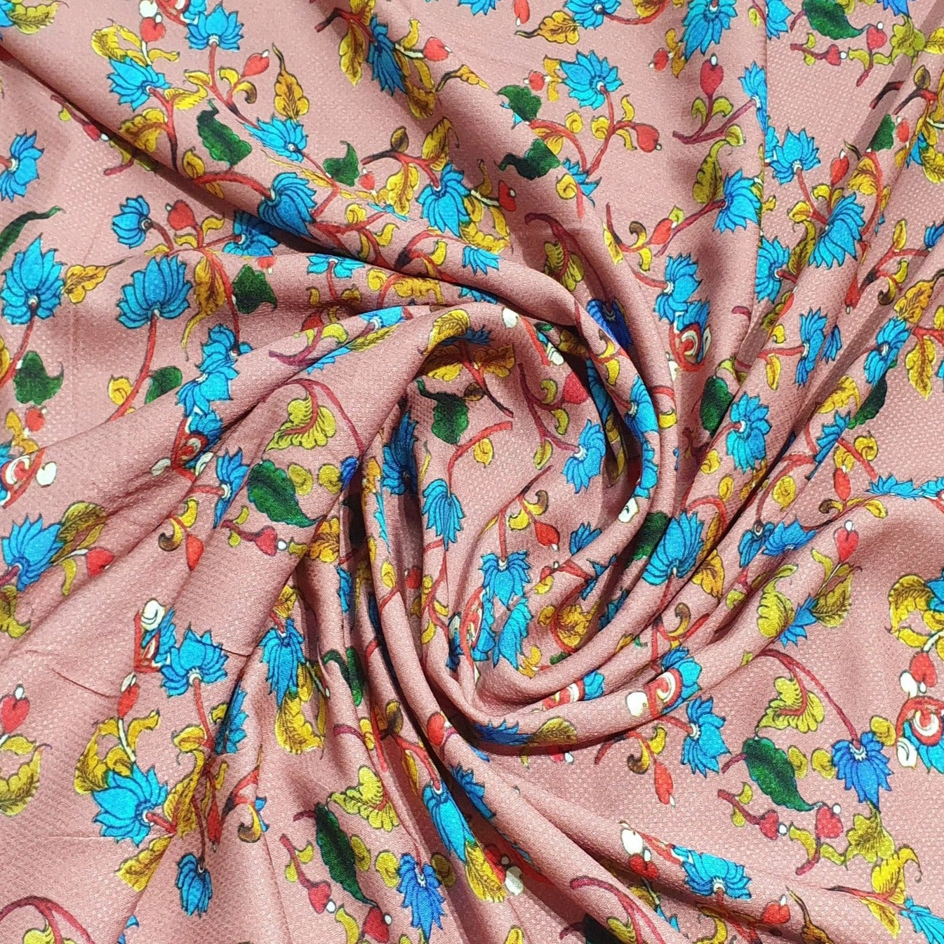 Salmon Pink Floral Print Viscose Dobby Fabric Trade UNO
