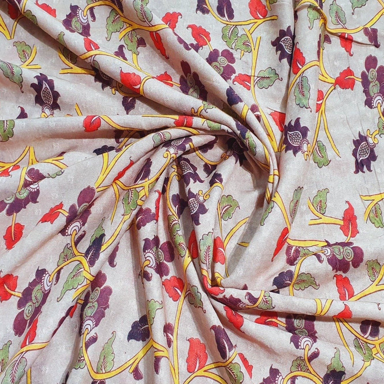 Cream Leaf Print Viscose Fabric Trade UNO
