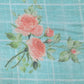 Sky Blue Floral Check Print Cotton Linen Fabric Trade UNO