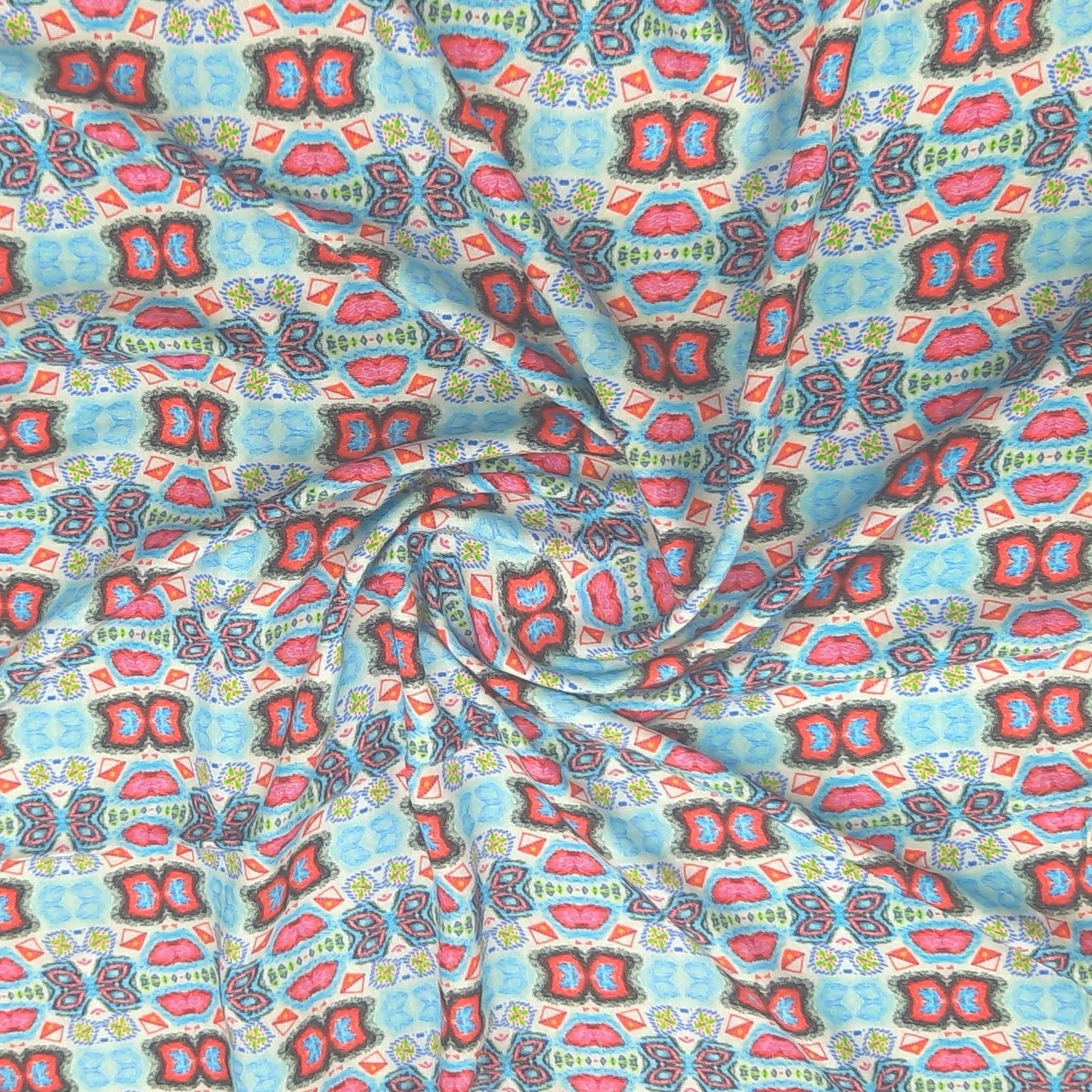 Sky Blue Traditional Print Viscose Fabric Trade UNO