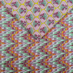 Peach Floral Print & Green With Multicolor Ikkat Print - TradeUNO