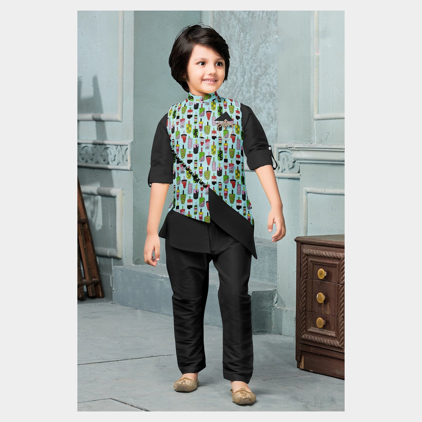 Green Ice Cream Kids Print Poplin Cotton Fabric Trade UNO