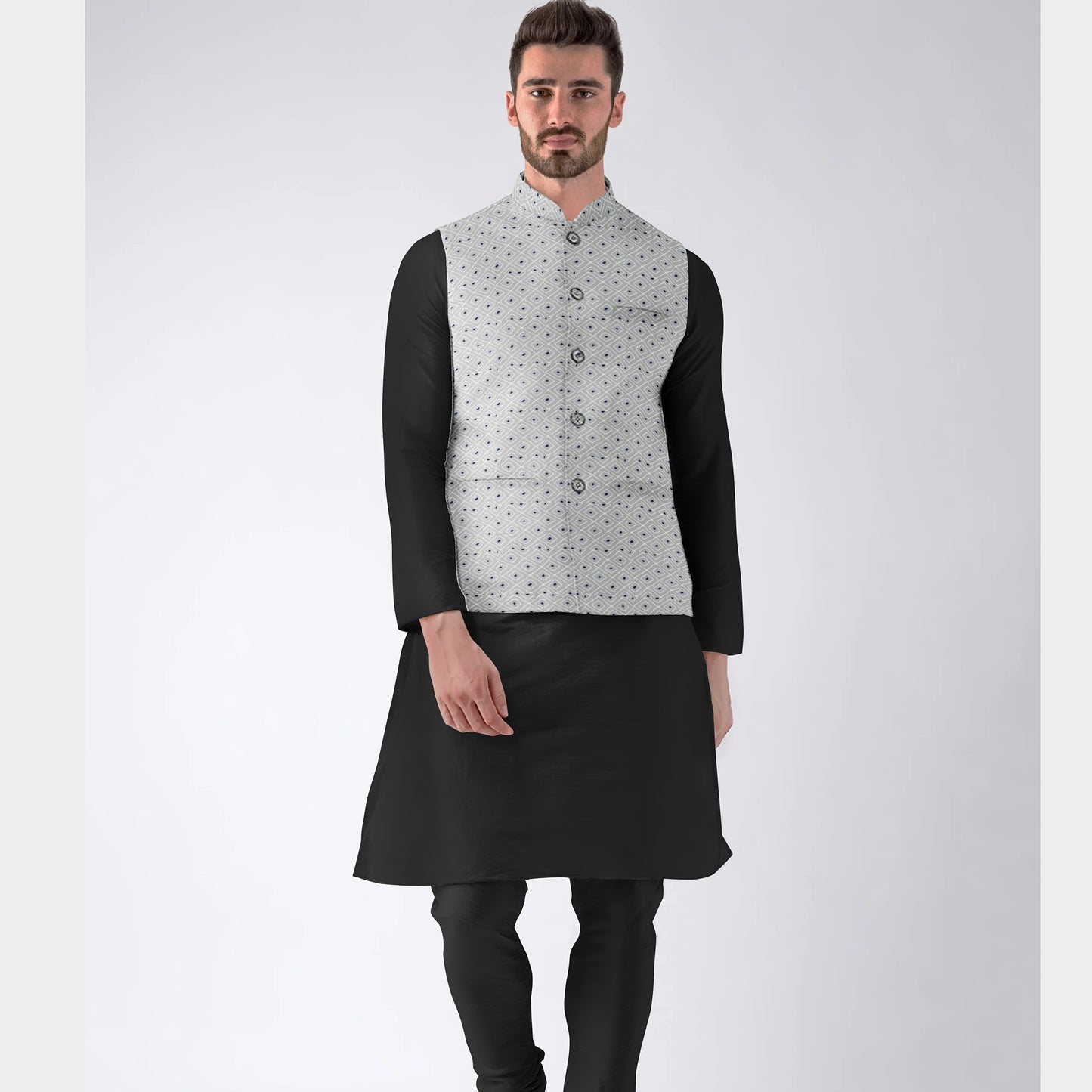 Grey Geometrical Print Spun Fabric Trade UNO